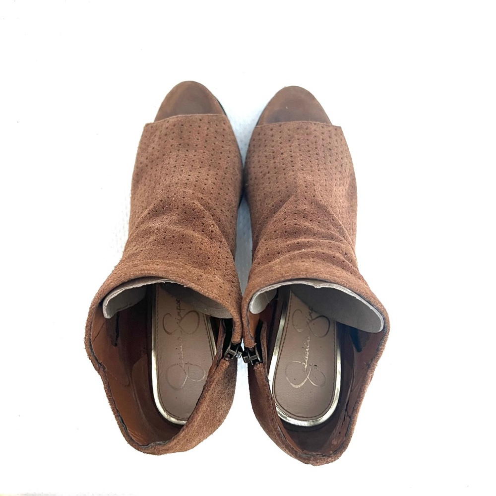 Jessica Simpson Brown Suede Open Toe Ankle Bootie - Picture 6 of 12